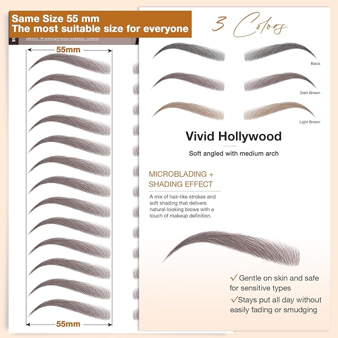 20 Sheets 260 Pairs Eyebrow Tattoo Sticker Waterproof 4D Hair-Like Natural Fake Tattoo Eyebrows Transfers Stickers Peel Off Brows Grooming Shaping Sticker in Vivid Hollywood,Dark Brown