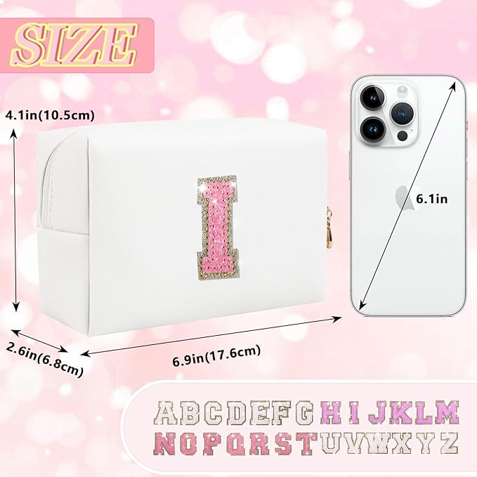 Initial letter patch makeup bag,