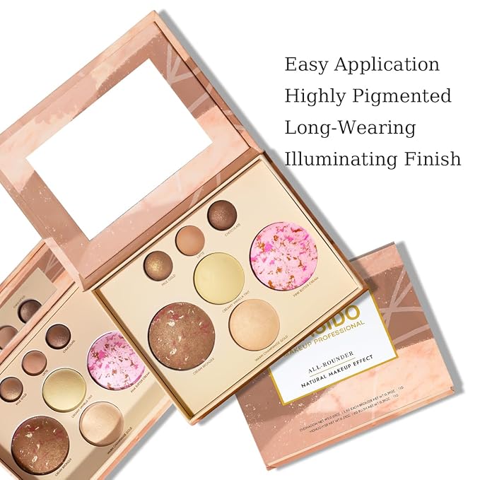Baked Makeup Palette with Bronzer, Blush Eyeshadows Multi-Purpose Travel Compact, Velvety Smooth Finish, Neutral Pigmented Colors, Vegan Cruelty, Gift Set for Women