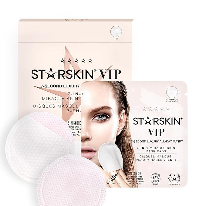STARSKIN 7 Seconds All-Day Mask, 7-in-1 Facial Korean Toner Pads for Instant Hydration and Refreshed Skin, all Skin Types, Exfoliating and Pore Care with 66% Kudzu Root, K Beauty Skincare (18 Pads)
