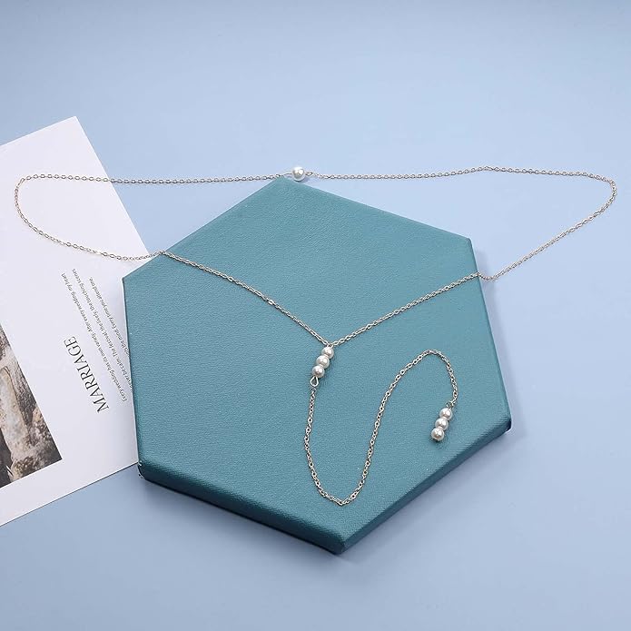 Boho Pearl Back Chain Necklace Gold Backdrop Necklace Body Chain Summer Beach Body Jewelry for Women and Girls Gifts