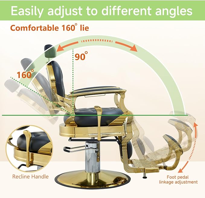 Barber Chair Hair Salon Chair,Heavy Duty 700 LBS, for Hair Stylist Barber Beauty Tattoo Massage(Golden Black)