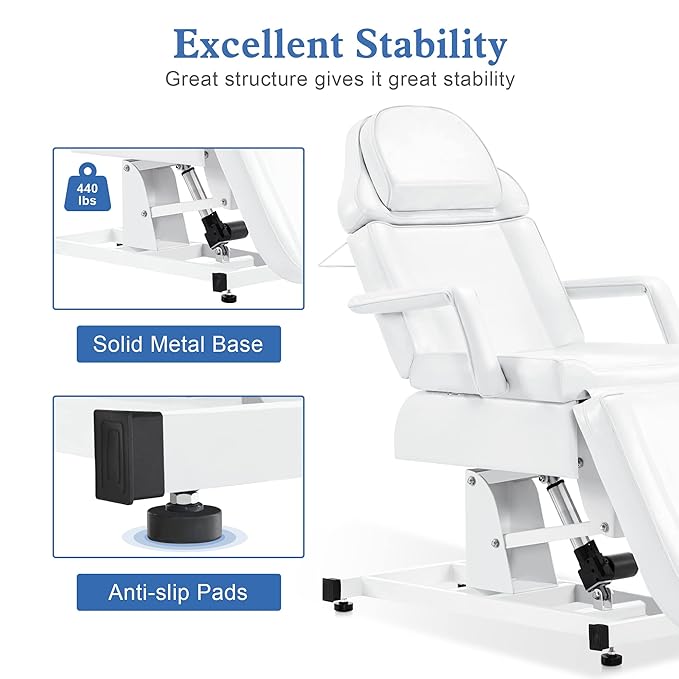 BarberPub Fully Electric Facial Bed with 3 Motor for Esthetician, Electric Tattoo Chair for Client, Facial Bed for Esthetician, Electric Adjustment 2751 (White)