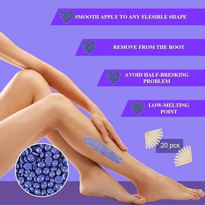 PURPLESKY Wax Beads, 3.3LB Painless Coarse Hard Wax Beads Bulk for Hair Removal, Stripless Long-lasting Waxing Beads for Brazilian Bikini, Leg, Chest, Back, Lavender Scent