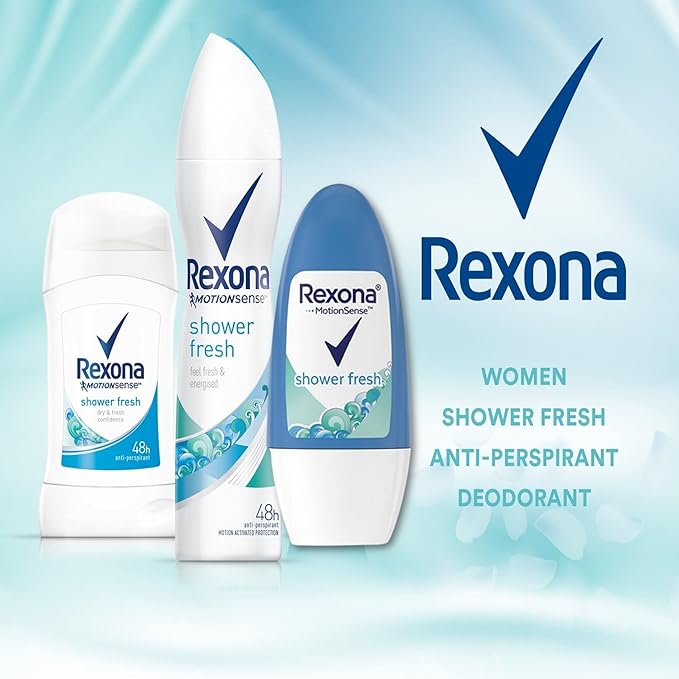 Rexona Shower Fresh- Roll On, Antiperspirant Deodorant For Women, Free Alcohol, 48 Hours Protection, Quick Dry, It helps reduce stains and protect you against sweat 50 ML (Pack of 3), 1.70 Fl Oz 1)