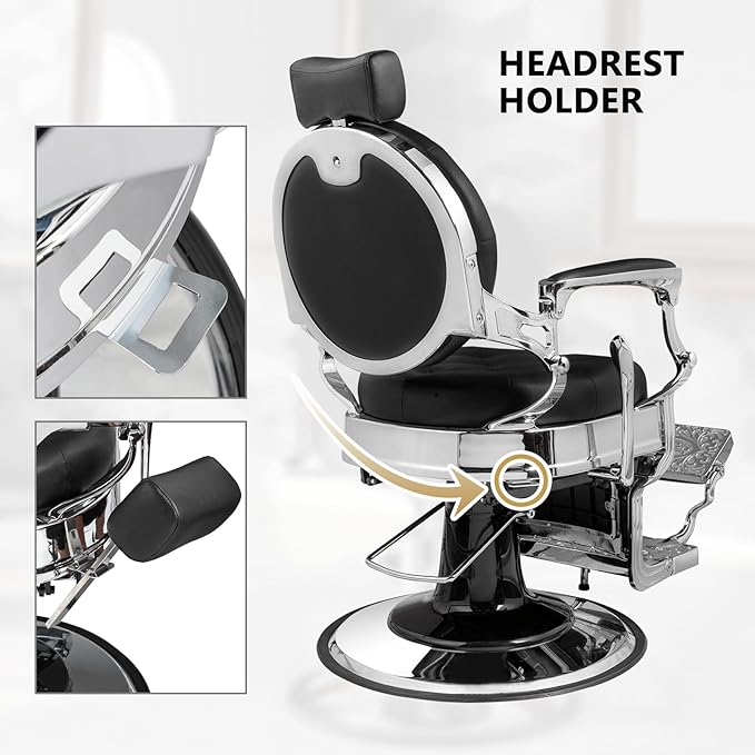 OmySalon Vintage Barber Chair All Purpose Heavy Duty, Hydraulic Recline Salon Beauty Styling Chair Retro, 360 Degree Swivel for Hair Stylist Tattoo, Round Base, Tufted Button