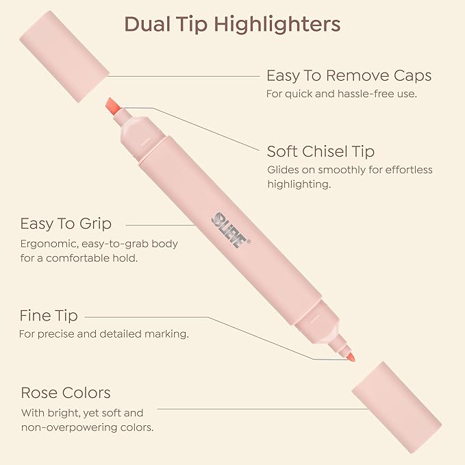 BLIEVE- Aesthetic Bible Highlighters No Bleed Through Assorted Colors, Cute Highlighter Dual Tip For Journaling Supplies And School Accessories, Bible Highlighters And Pens No Bleed (ROSES)