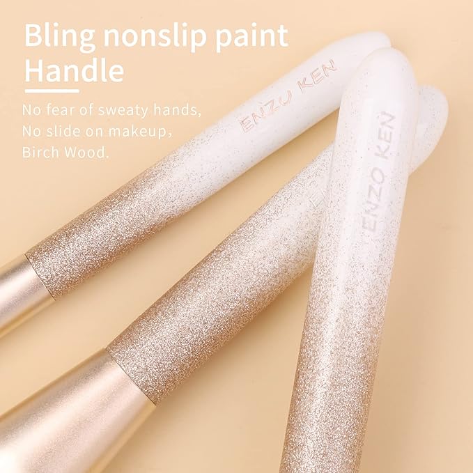 Natural Hair Makeup Brush Set Professional, Fox Hair Makeup Brushes Set with Case, Glitter Make up Brushes Set Professional, Natural Makeup Brushes, Natural Bristle Makeup Brush - ORRA, White