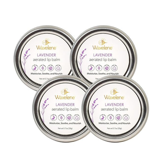 Waxelene Lavender Aerated Lip Balm Tin 4 Piece, Best Lip Balm Ever Organic Calming Multipurpose Ointment Baby Eczema Dry Skin Face Moisturizer