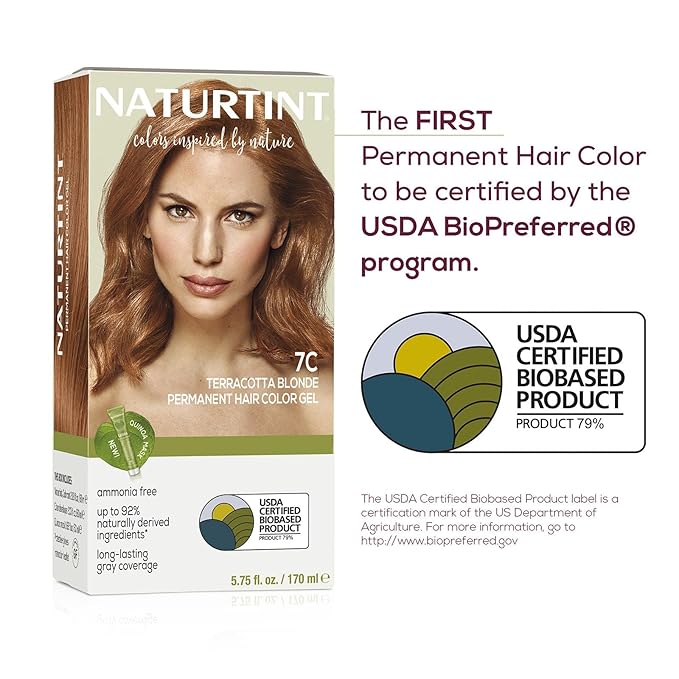Naturtint 7C Terracotta Blonde Permanent Hair Color (Pack of 6), Ammonia Free, Vegan, Cruelty Free, up to 100% Gray Coverage, Long Lasting Results (Packaging may vary)