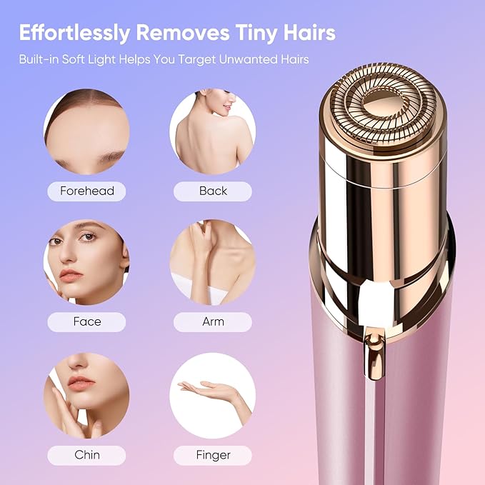 Facial Hair Remover for Women- as Seen on TV Painless Face Shaver -Mini Hair Remover, Electric Razor Shaver Portable Bikini Epilator for Lips, Chin, Armpit, Peach Fuzz, Fingers, Neck, Cheek(Rose Gold)
