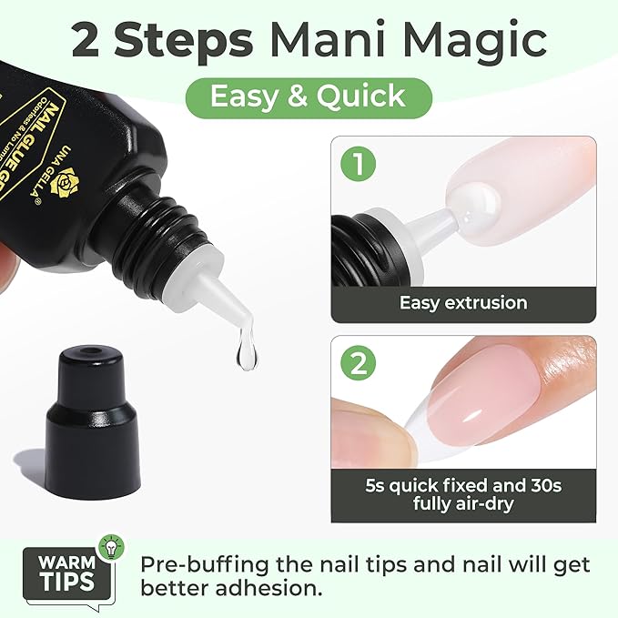 UNA GELLA Gel Nail Glue for Press Ons: 10s Fast Dry No U V Lamp Needed Glue Gel, 3pcs*5ml Upgrade Super Strong Nail Adhesive for Press on Nails, Nail Tips&Acrylic Nails-Maximum Strength, Long-lasting