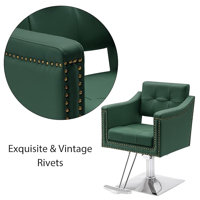 BarberPub Salon Chair for Hair Stylist Hydraulic Barber Styling Chair, Beauty Spa Equipment 8813 (6" Seat Height Adjustment) (Green)