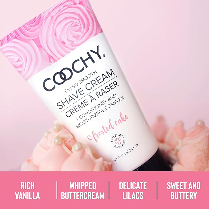 Coochy Shave Cream - Moisturizing Shave Lotion - Gentle Intimate Shaving Cream - For Bikini Area, Underarms, Legs & More - Rash-Free, Hydrating Formula - Frosted Cake, 3.4 oz
