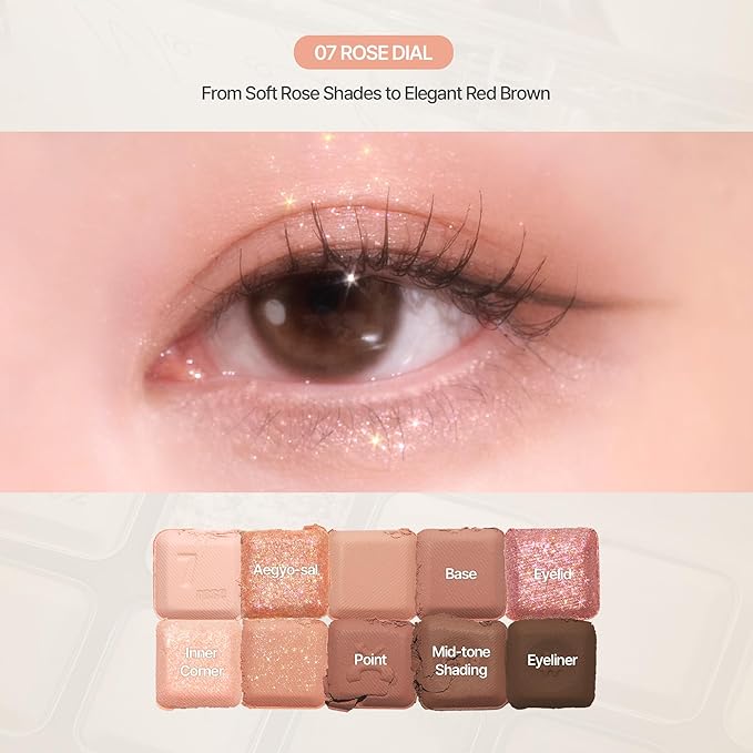 lilybyred Mood Keyboard | 10-Shade Korean Eyeshadow Palette, Highly Pigmented, Matte, Shimmer & Jelly Glitter, Smooth. Blendable, Long-Lasting, Dome-Shaped Design, 0.37 oz. (07 Rose Dial)