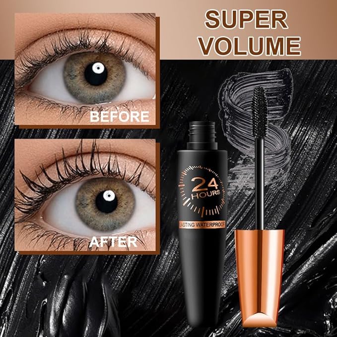 2025 New Waterproof Silk Fibre Thick Lengthening Mascara, Iron Wand Mascara Curling Eyelashes Iron Mascaras with No Flaking, Long-Lasting 4D Curling Silk Fiber Lash Mascaras for Women Eyes Makeup 2PCS