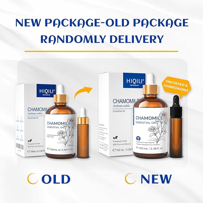 HIQILI 100ML Chamomile Essential Oil, Pure & Natural Chamomile Oil for Diffueser, Skin, Soap, Shampoo - 3.38 Fl Oz