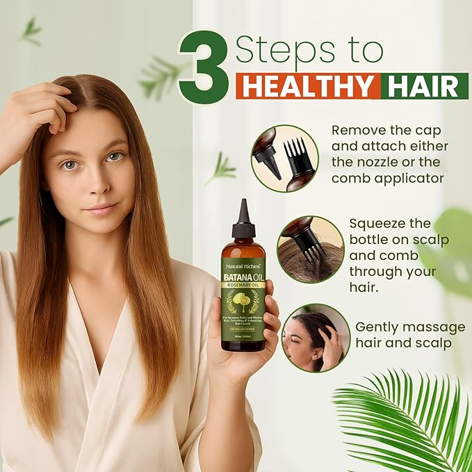 Natural Riches Rosemary & Batana Hair Oil (8 fl oz) | Revitalizing and Strengthening Hair Treatment for Fuller, Healthier-Looking Hair | Paraben Free | Suitable for All Hair Types