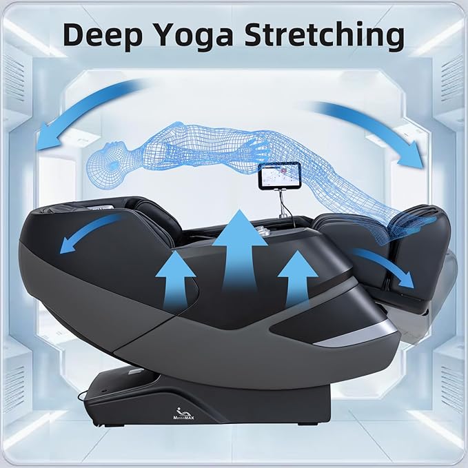 MassaMAX MT339 4D Massage Chair, Full Body Shiatsu Recliner with Auto Extendable Footrest, Zero Gravity, SL Track, Deep Yoga Stretch,15 Modes, AI Voice Control, Foot Rollers, and Heating (Deep Black)