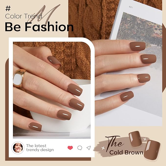 Modelones 32Pcs Brown Press on Nails, Christmas Short Square Fake Nails, Reusable Nail Kit with Nail Glue Adhesive Tabs Mini Nail File, Nails Press Ons 16 Sizes