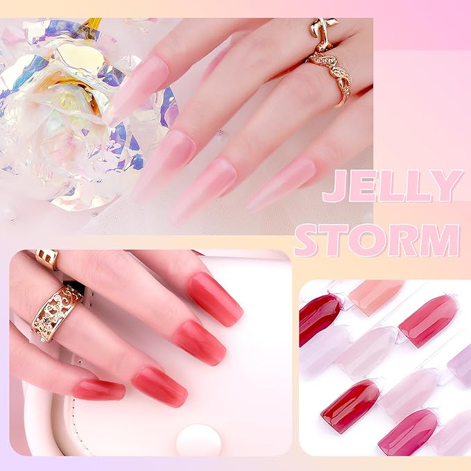 Jelly Gel Nail Polish Set, 12 PCS Autumn Sheer Nude Pink Jelly Nail Polish Gel Neutral Nail Art Design Korean Trend Icy Transparent Gel Nail Polish Kit UV LED Soak Off Gel Polish