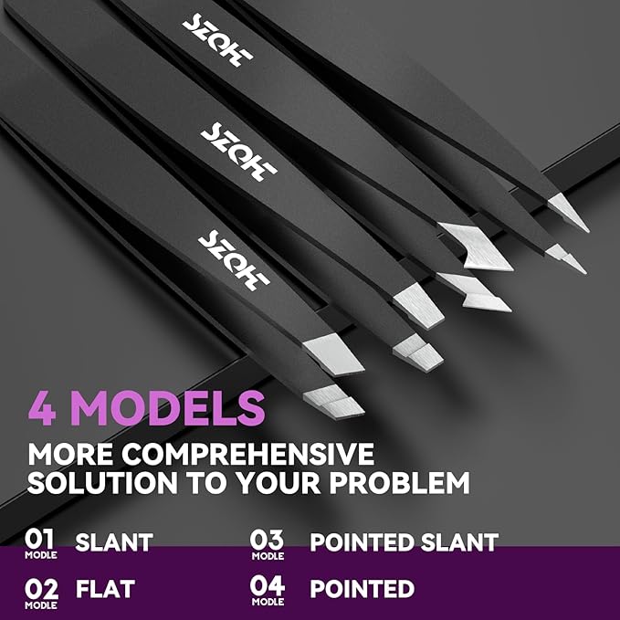 Professional Tweezers Set for Eyebrows – 4PC Precision Stainless Steel Tweezers Kit with Slant, Pointed & Flat Tips – Eyebrow Hair Removal Tool for Women & Men – Eco-Friendly Paper Tube Packaging