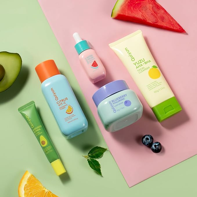 Fruit Skin Care for Teens, 5 Daily Routine Beauty Skin Care Sets - Exfoliation, Smooth, Clean, Oil Control, Firm, Hydrate, Glow Up, Skincare Gift Set for Girls Women, Facial Travel Set, for All Skin