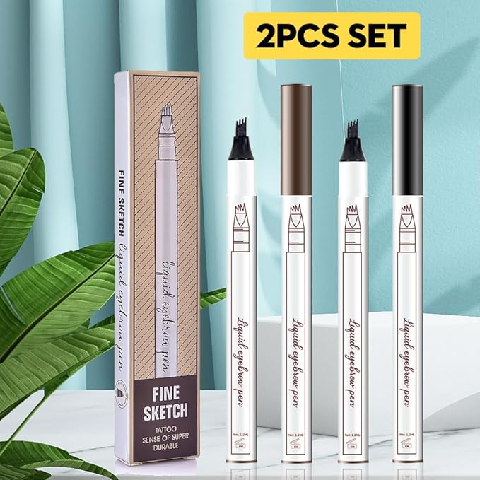 Eyebrow Ink Pencil by Brow Stylist -Micro 4 Point Brow Pen Lift & Snatch Eyebrow Pen Kits with 3 Eyebrow Stencil Long-Lasting Waterproof Natural Eyebrow Hair (2Pcs 01# chestnut&04# black)