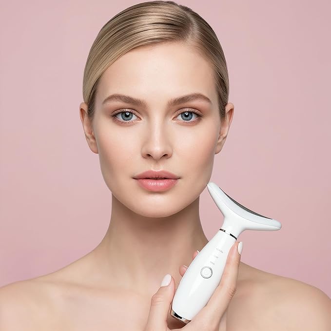 KLY Beauty 7-in-1 Beauty Facial Massager for Face and Neck – Thermal & Vibrating Facial Tool for Wrinkle Reduction, Skin Firming, Skin Lifting and Skin toning| With Retinol Collagen Creme