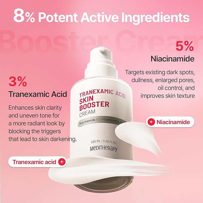 MEDITHERAPY Tranexamic Acid Skin Booster Cream 3.4 Fl Oz - 5% Niacinamide & 3% TXA Korean Face Moisturizer - Gentle Facial Serum Cream with Facial Device for Glass Skin - Radiant Complexion