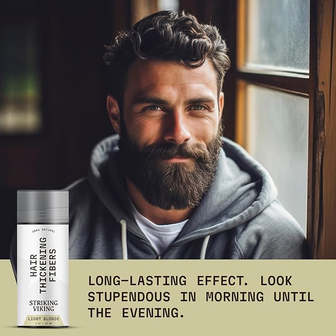 Striking Viking Hair Fibers for Thinning Hair - Building Fibers (Light Blonde) 28g - Naturally Derived Formula - Long Lasting Powder for Undetectable, Thicker Looking Results for Men & Women