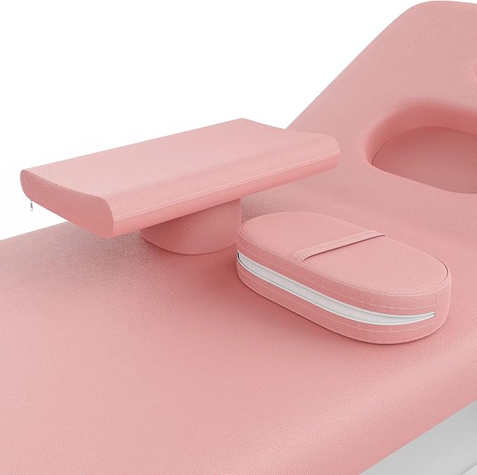 Metal Frame Wide Stationary Massage Table for Treatment Table Physical Therapy Table Spa Facial Bed, PU Leather 31.5'' Wide 75'' Long (Pink, Integral Structure)