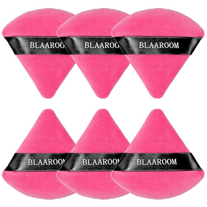 BLAAROOM Powder Puffs for Face Setting Makeup,6 Pcs Soft Velvet Triangle Puff for Contouring, Under Eyes and Corners Delicate Cosmetic Sponge Makeup Tool - Rose Red