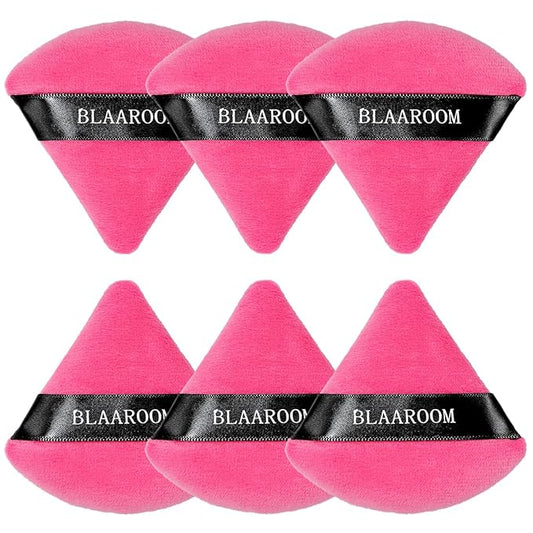 BLAAROOM Powder Puffs for Face Setting Makeup,6 Pcs Soft Velvet Triangle Puff for Contouring, Under Eyes and Corners Delicate Cosmetic Sponge Makeup Tool - Rose Red
