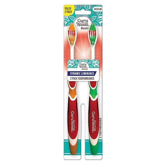 GuruNanda Dynamic Luminance Toothbrushes - Medium Bristles for Plaque Removal - Gentle on Teeth & Gums - Ideal for Kids & Adults - Pack of 2
