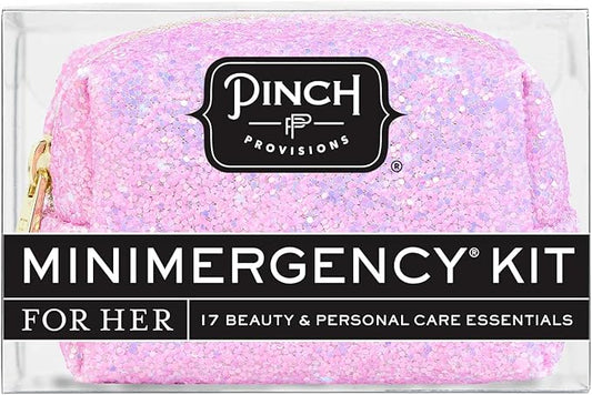 Pinch Provisions Orchid Glitter Minimergency Kit, includes 17 Travel-Sized Cosmetic Essentials, Convenient for Purses, Emergency Beauty Accessories, Gifts for Holiday’s & Birthday’s
