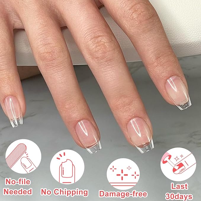600PCS Extra Short Coffin Soft Gel Nail Tips, SINOKAME Wide Nail Tips Extra Short Clear Glue ON Acrylic Press On Fake Nails, Soak off Gel Nail Extension DIY Home Salon,12 Sizes
