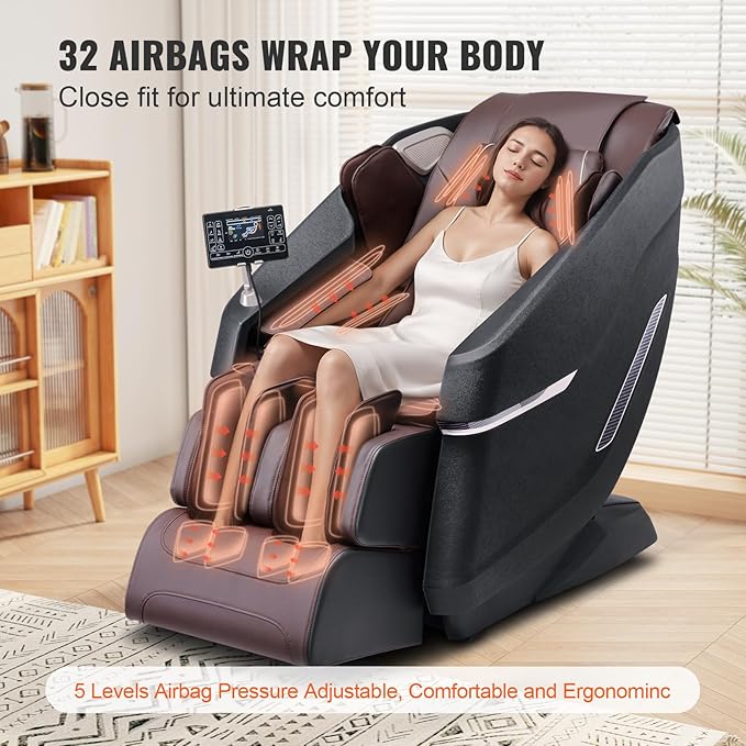 VEVOR Full Body Massage Chair, SL-Track Zero Gravity Massage Recliner, 3D Shiatsu, Body Scan, Heating, Bluetooth Speaker, Airbags for Living Room, Home