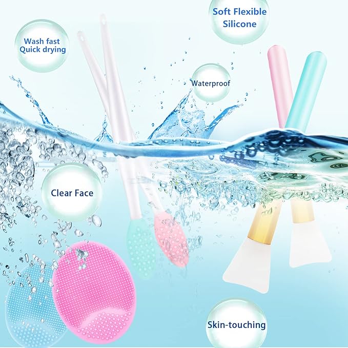 6 PCS Silicone Face Scrubber Brush Set, 2pcs Lip Scrub Brush, 2PCS Face Cleansing Brush Silicone Face Exfoliator Tool, 2pcs Facial Applicator Brush for Women Men