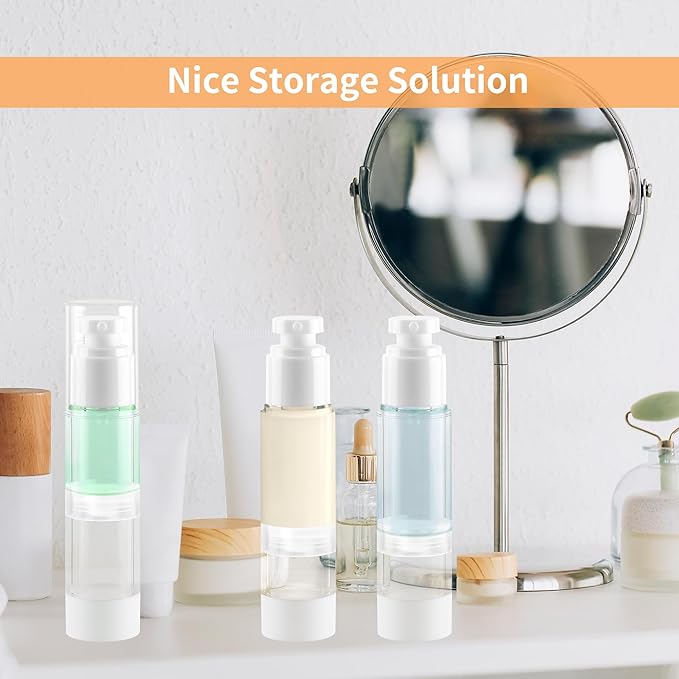 1.7 Oz 50ml Clear Airless Cosmetic Cream Pump Bottle Travel Size Dispenser Refillable Containers/Foundation Travel Pump Bottle for Shampoo (Pack of 20)