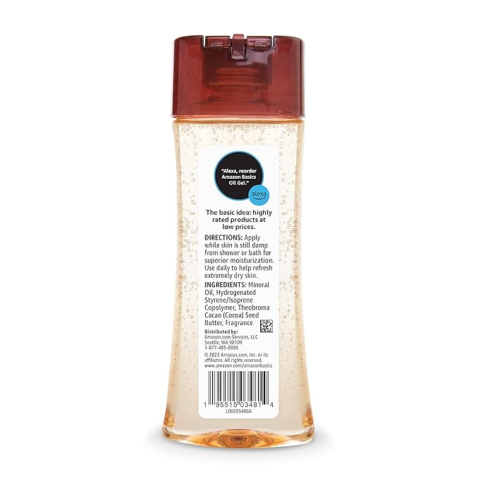 Amazon Basics Body Oil Gel with Cocoa Butter, 6.8 Fl Oz (Pack of 4) (Previously Solimo)