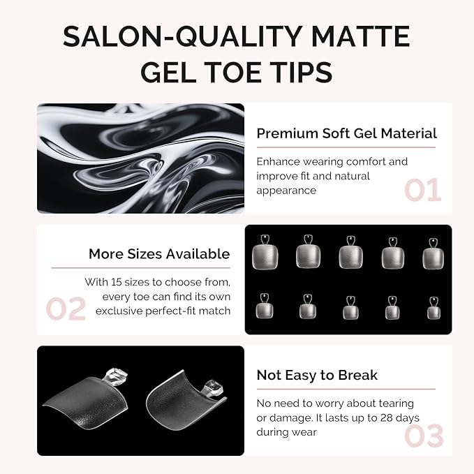 MelodySusie Squoval Toe X Nail Tips - 300Pcs Clear Acrylic, Full Matte Full Cover Press on Nails for DIY Extension & Salon Use,15 Sizes Pre-Shaped for Long-Lasting Manicure