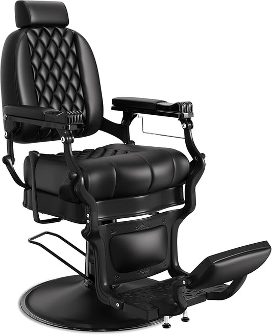 Baasha Retro Reclining Barber Chair, Ergonomic All-Purpose Salon Chair with Thick Cushion & Adjustable Headrest, Heavy-Duty Design, 550 lbs Support