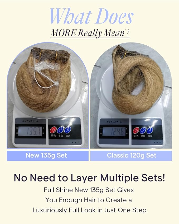 Full Shine Clip in Hair Extensions Real Human Hair Balayage Thick Hair Extensions Golden Brown to Dark Blonde Remy Hair Clip in Extensions Double Weft 7 Pcs 18 Inch 135 G