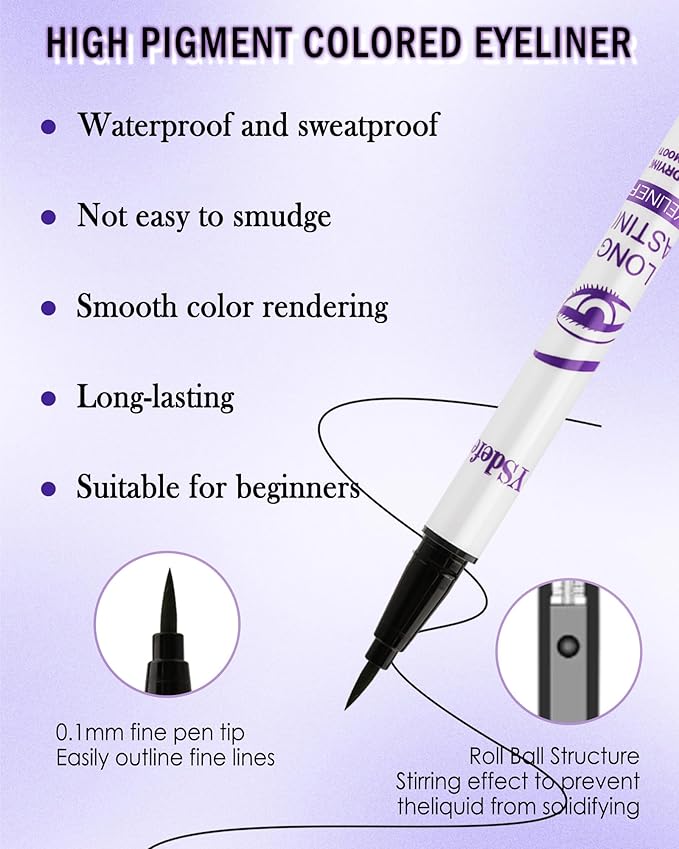 Liquid Eyeliner Pen, White Waterproof Long Lasting Colored Eye Liner Pen with Precision Tip, Matte Colorful Smudgeproof High Pigmented Eyeliner Pencil, Cosplay Party Stage Eye Makeup Gift for Women-03