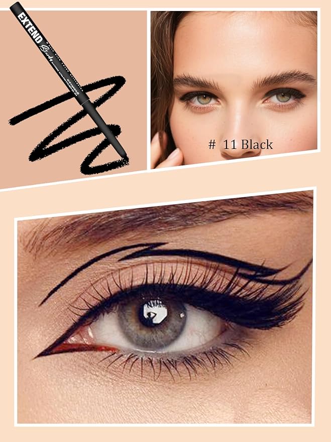 Black Gel Glitter Eyeliner Pencil, Metallic Waterproof Smudge-Proof Creamy Retractable Smooth Eye Liner pencil, Hypoallergenic Long Lasting Eyeliner Brightener Pen Crayon Eye Makeup Gift for Women#11