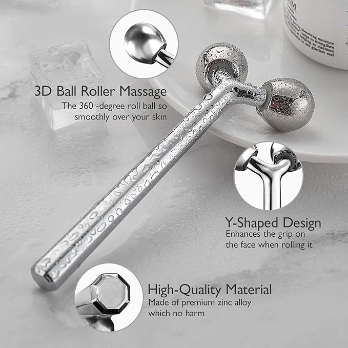 Tekson Faical Roller Massager, 3D Metal Face Massage Tool for Reduce Puffiness, Remove Eye Wrinkles, Face Lift, Increase Firmness, Anti-Aging, Skin Tightening (Zinc Alloy)