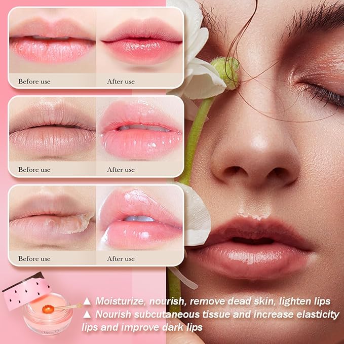 4 Pcs Honey&Strawberry Lip Balm, Apple Watermelon Lip Mask, Moisturizing Lip Sleeping Mask, Hydrate Repair Prevent Dry Cracked Exfoliator Lip Care (Honey+Strawberry+Apple Lime+Watermelon)