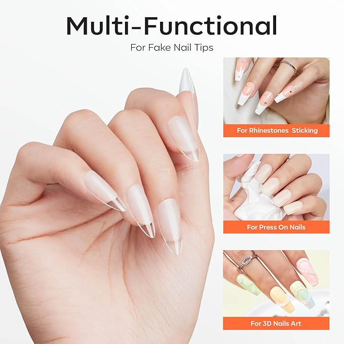 modelones Solid Nail Glue Gel for Acrylic Nails Tips, 30g False Nails Gel Glue Long-Lasting Strong Adhesion, Need UV Light Cured