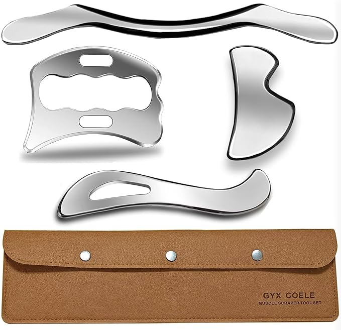 Professional Muscle Scraper Tool Set, 4-Piece Stainless Steel IASTM Tools with Storage Case, Physical Therapy Massage Tools for Muscle Recovery